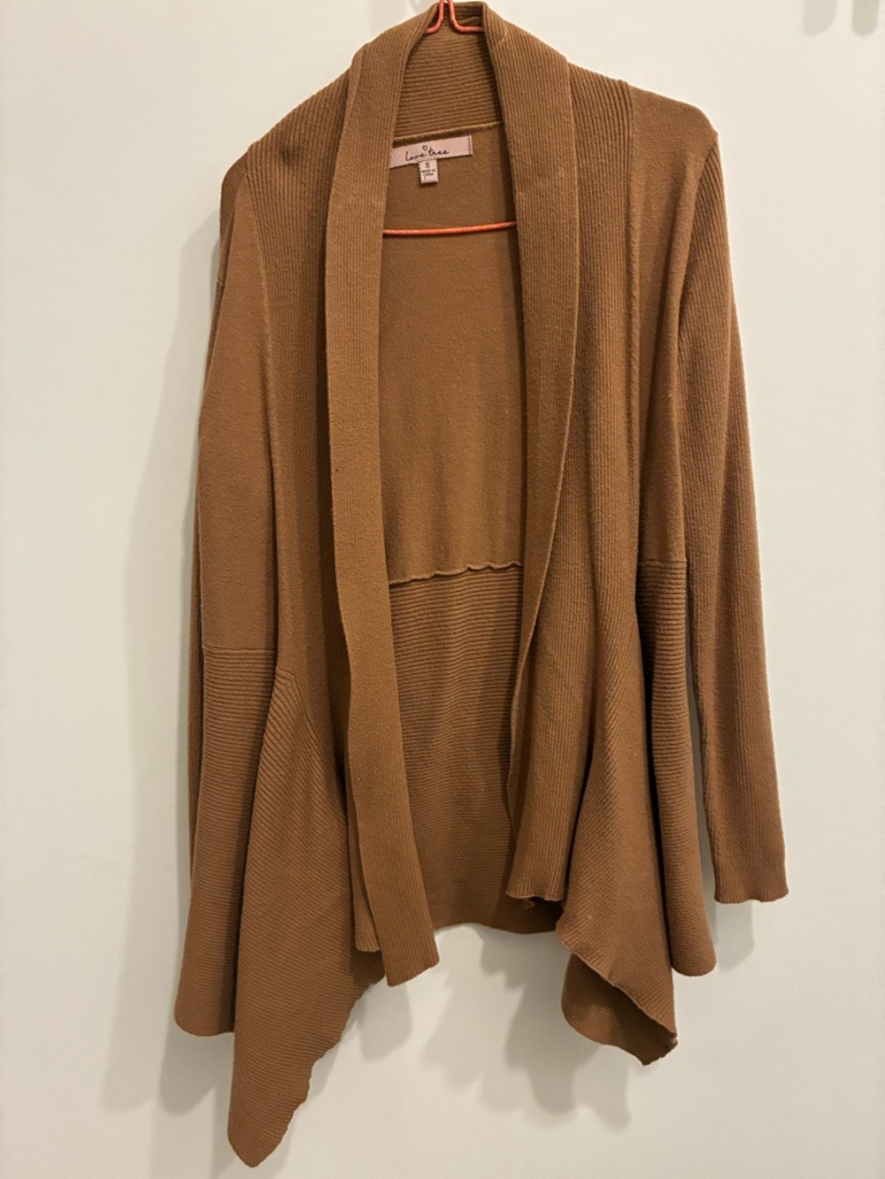 Love Tree Tan Brown Open-Front Draped Cardigan